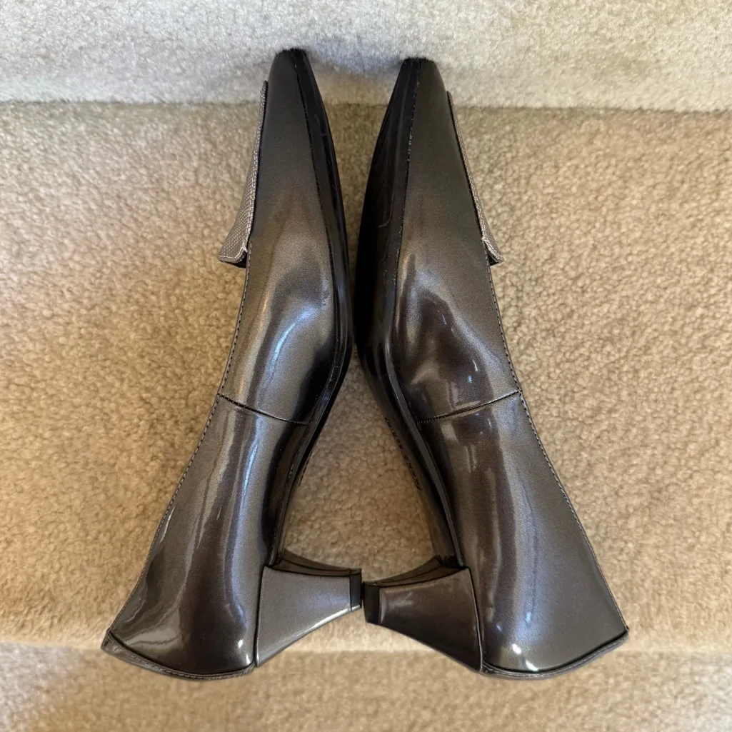Anne Klein Patent‎ Leather Pointed Toe Shoes Heels Gun Metal Silver Size 8 - Image 4