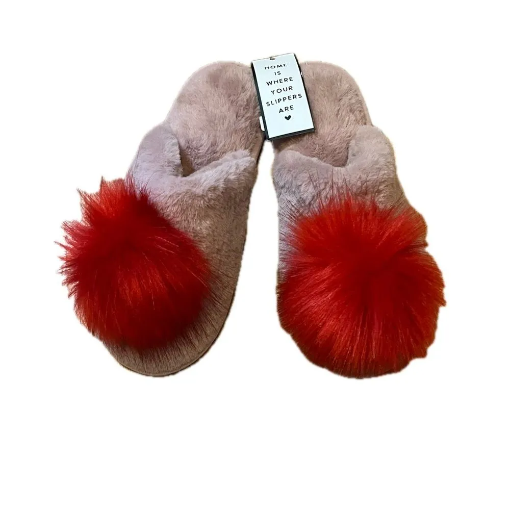 Bella Sleep Spa Plush Pom Slippers Blush Red Size Small Pink - Image 2