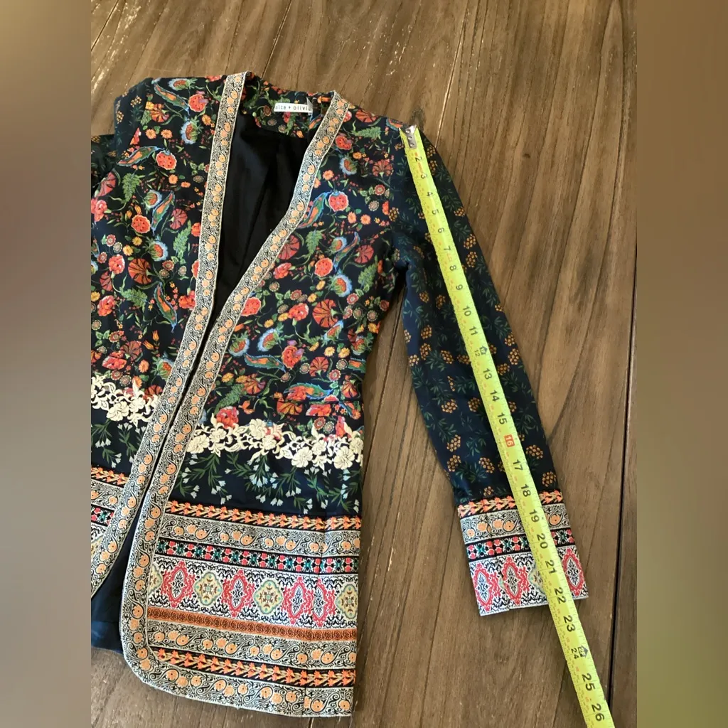 ALICE + OLIVIA Chriselle Floral embroidered Stretch cotton Blazer Paradise XS - Image 10