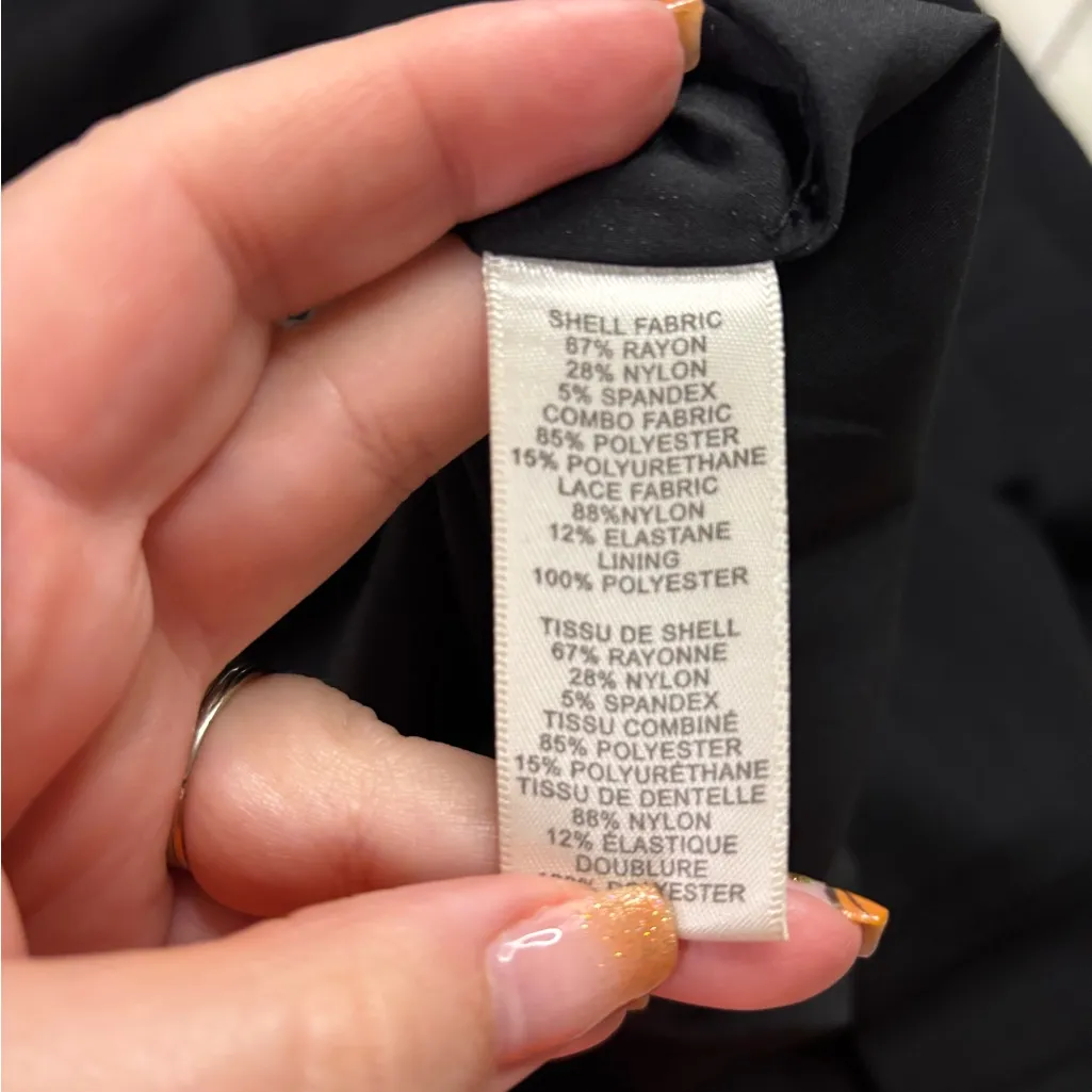 Rebecca Taylor 3/4 Sleeve Faux Leather Trim Ponte Black Sheath Dress Size 8 - Image 6