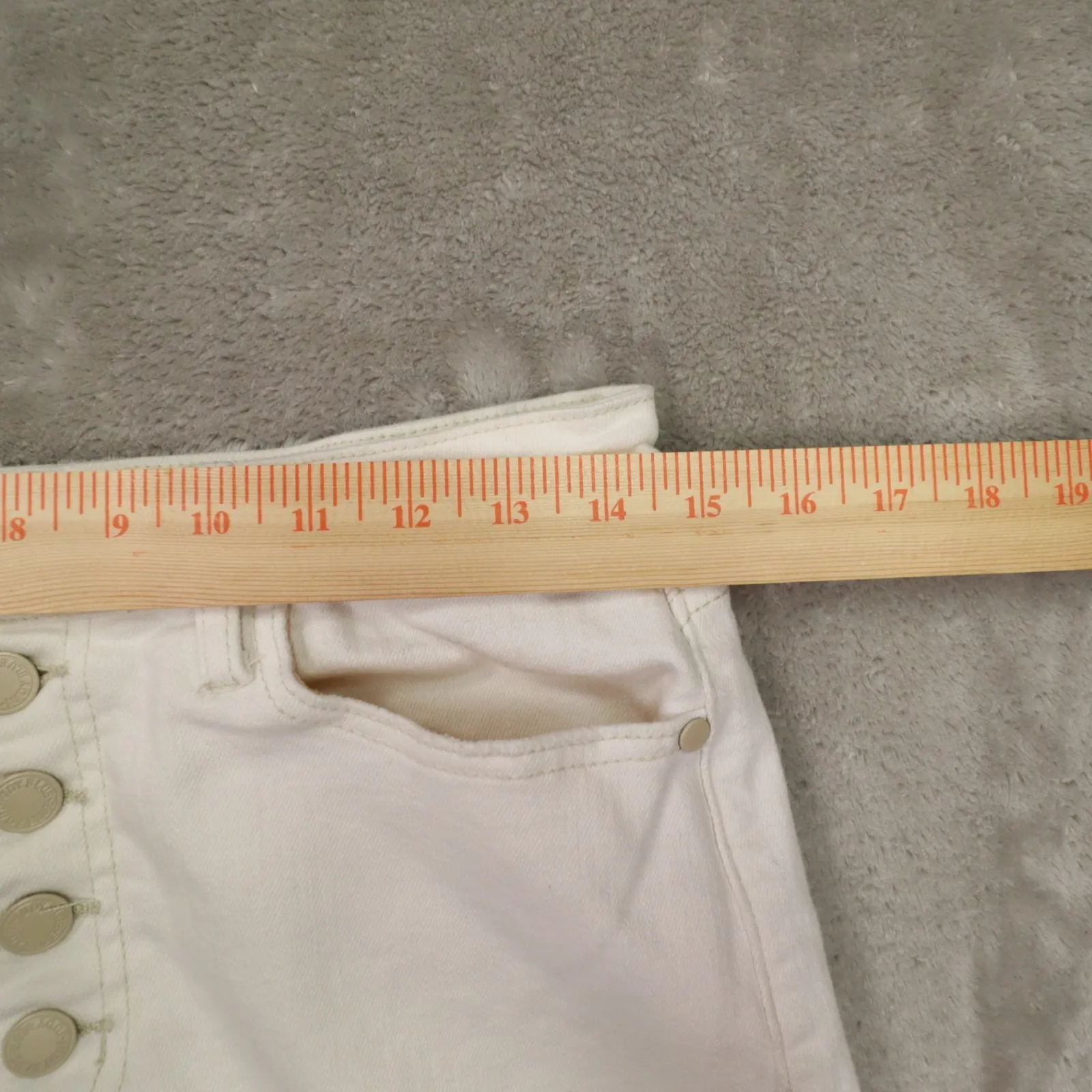 Judy Blue Off White Button Fly Raw Hem Wide Leg Crop Jeans size 11/30 Stretch - Image 4