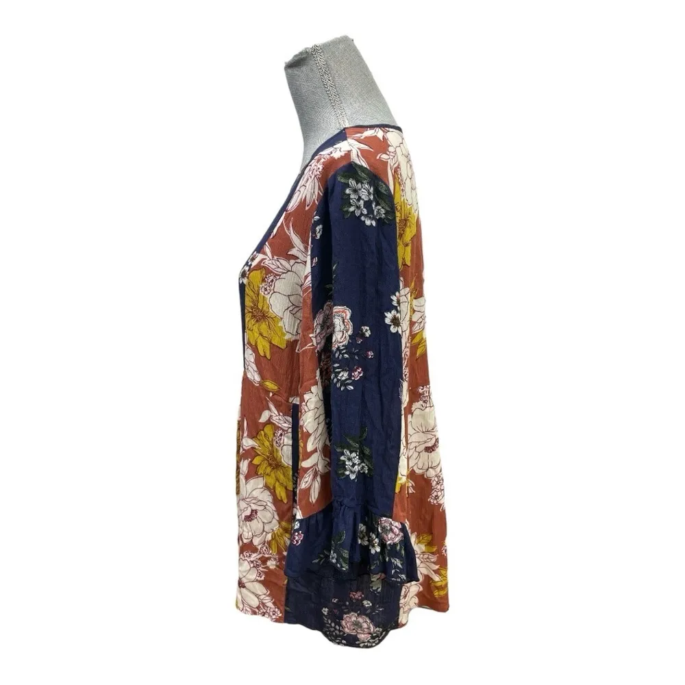 Ces Famme Mixed Floral Print Babydoll Top Size S Yellow - Image 6