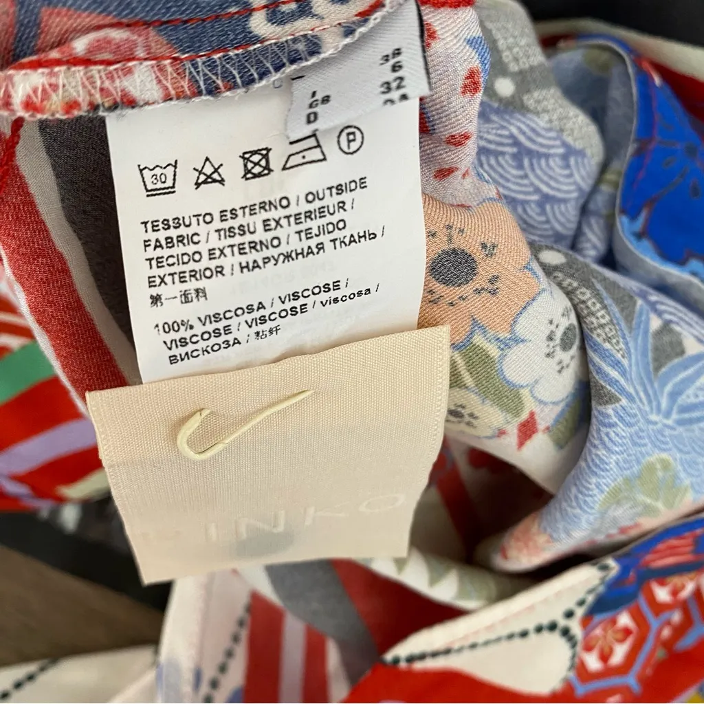 Pinko Casper Button Down Blouse size 2 Red Blue Print Long Sleeve - Image 10