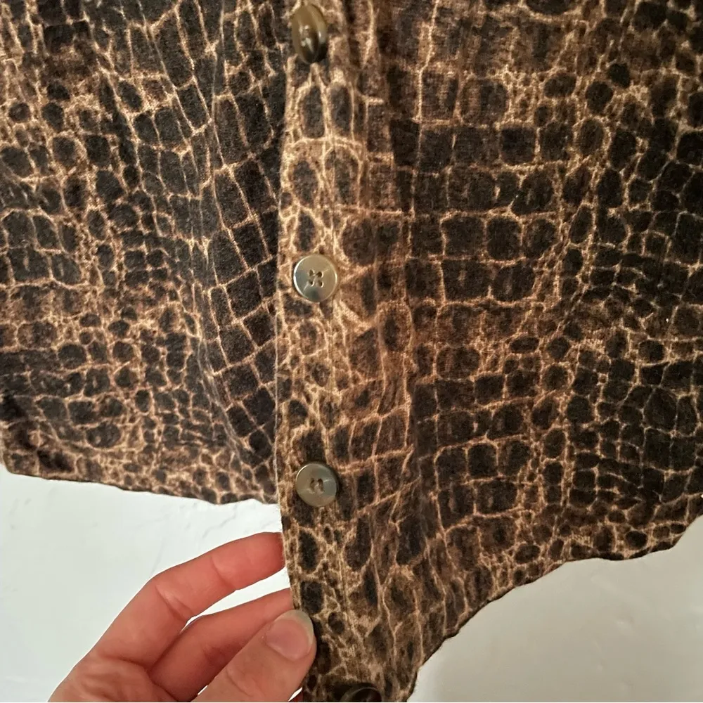 Kenneth Cole New York Animal Print Silk Blend Cardigan sz Large Brown - Image 6