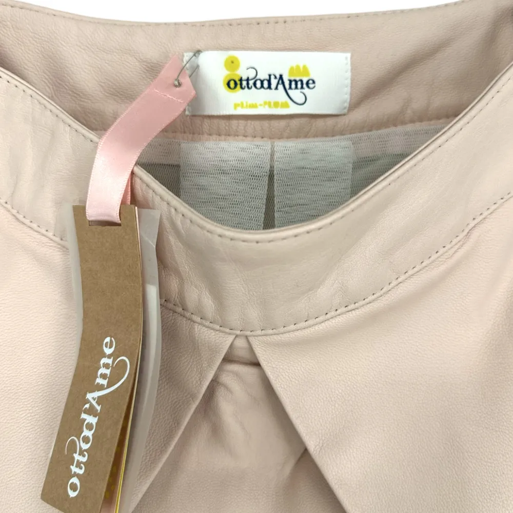 ottod'Ame | NWT | US Sz 2 | DESIGNER Pink 100% Italian Leather Darted Mini Skirt - Image 2