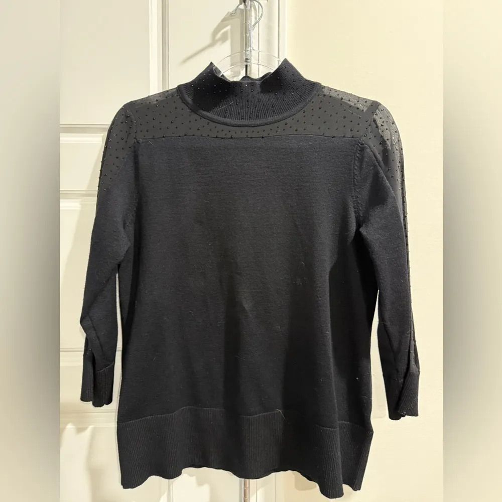 Cable & Gauge Black Rhinestones Sparkle Sweater Mock Neck Holiday Party M FLAW - Image 3