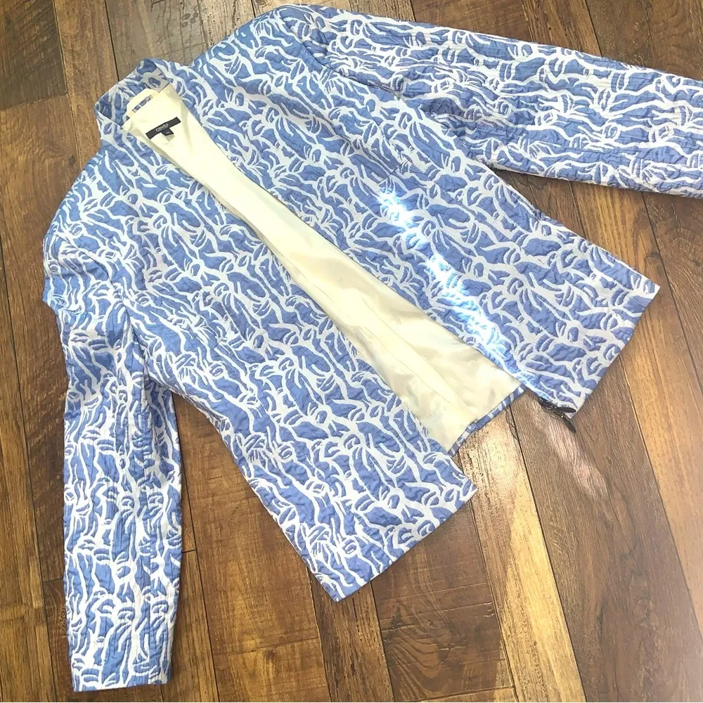 Made in Italy Zanella brocade zip jacket powder blue spring designer suit $400 Size 10 - Image 2