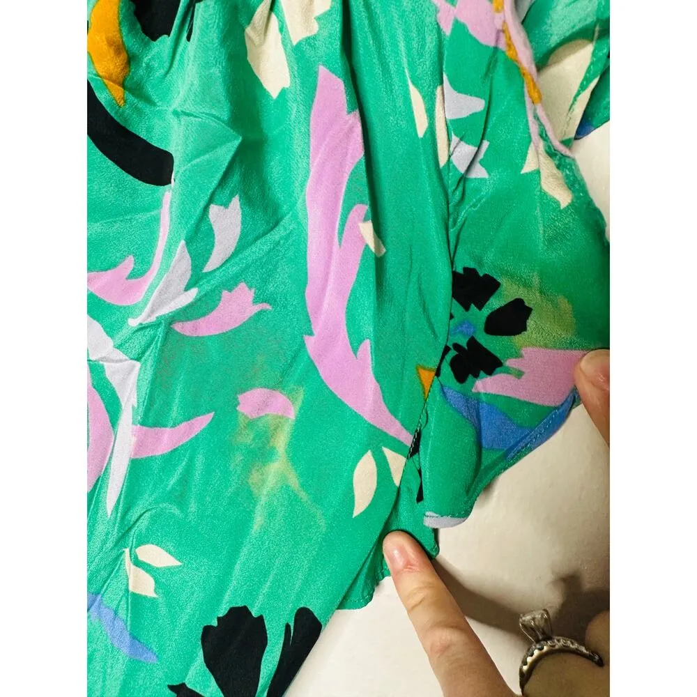 VERONICA BEARD Green Floral Printed Silk Ruched Ruffled Maria Dress Size 4 - Image 14