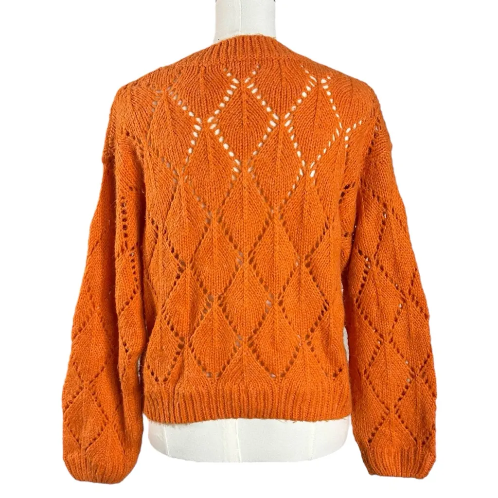 Anthropologie Moon River Open Knit Boxy Sweater Tangerine Orange Small Fall - Image 4