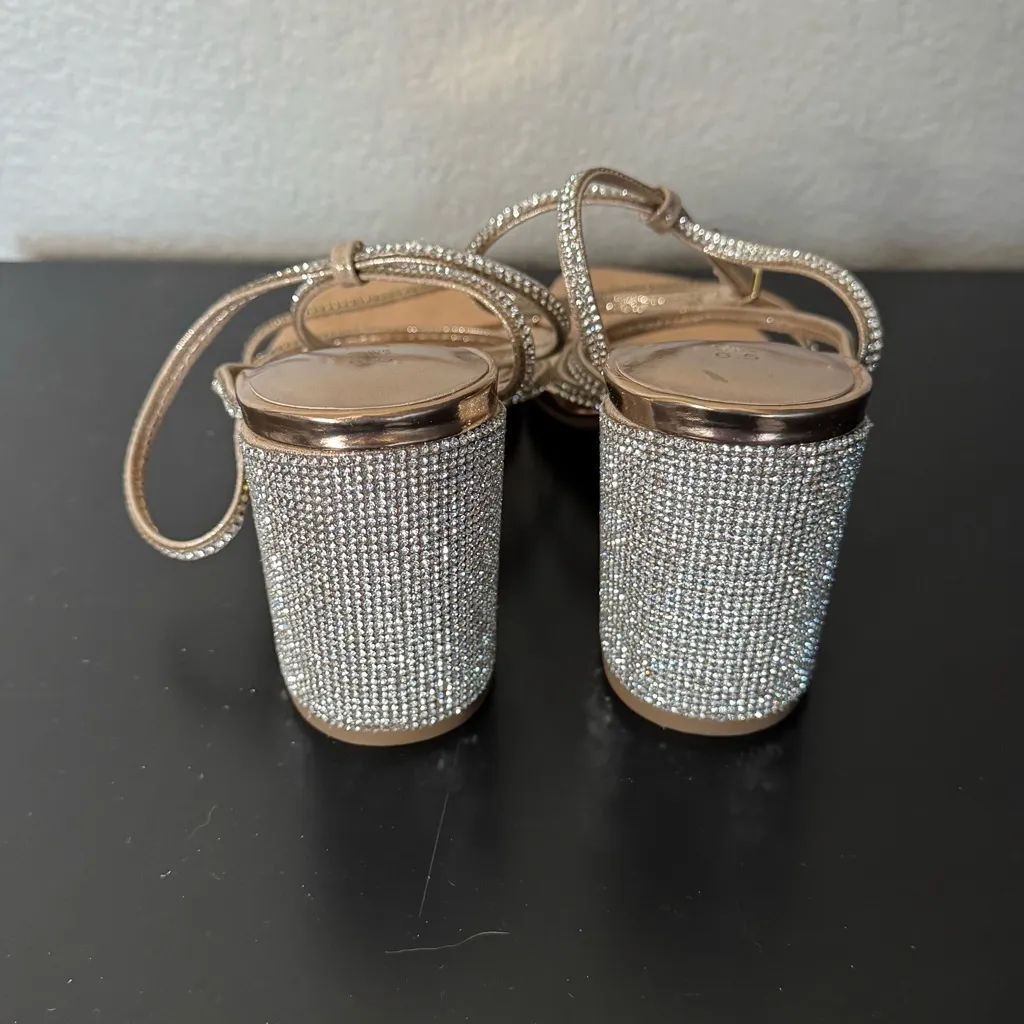 Dream Pairs Heels Block Strappy Square Open Toe Rose Gold Rhinestone Sandals 6.5 - Image 13