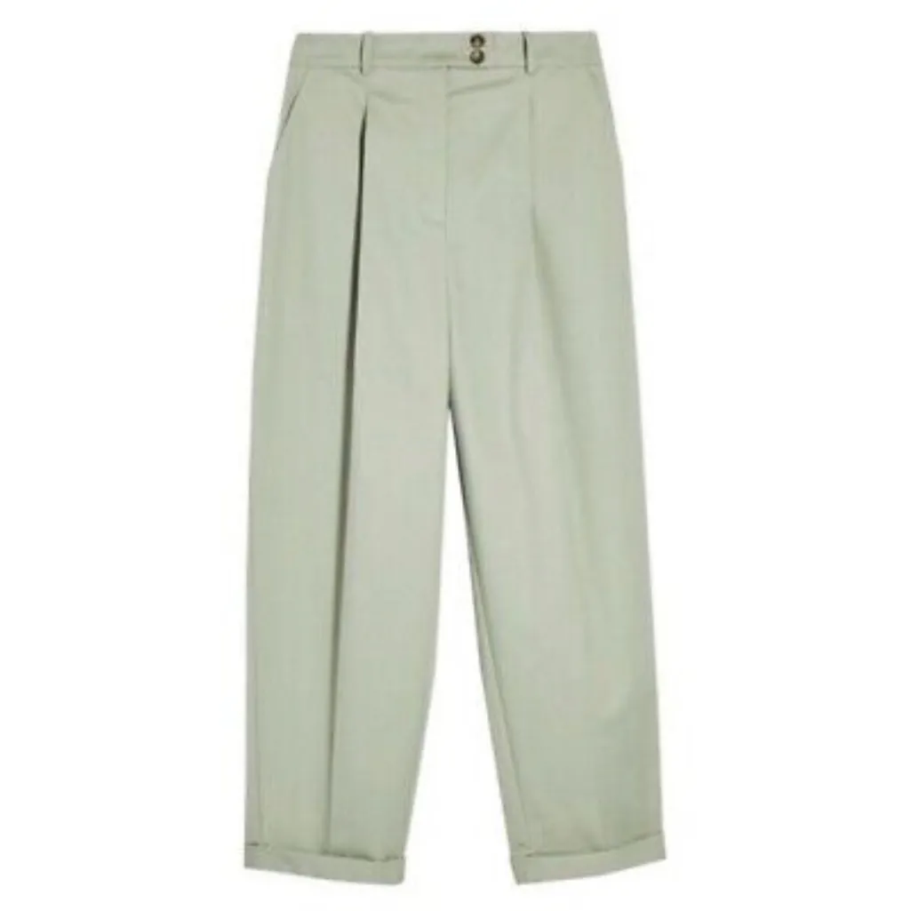 NEW Topshop Charley Chino Cuffed High Rise Pleated Trousers Pants Sage Green - Image 4