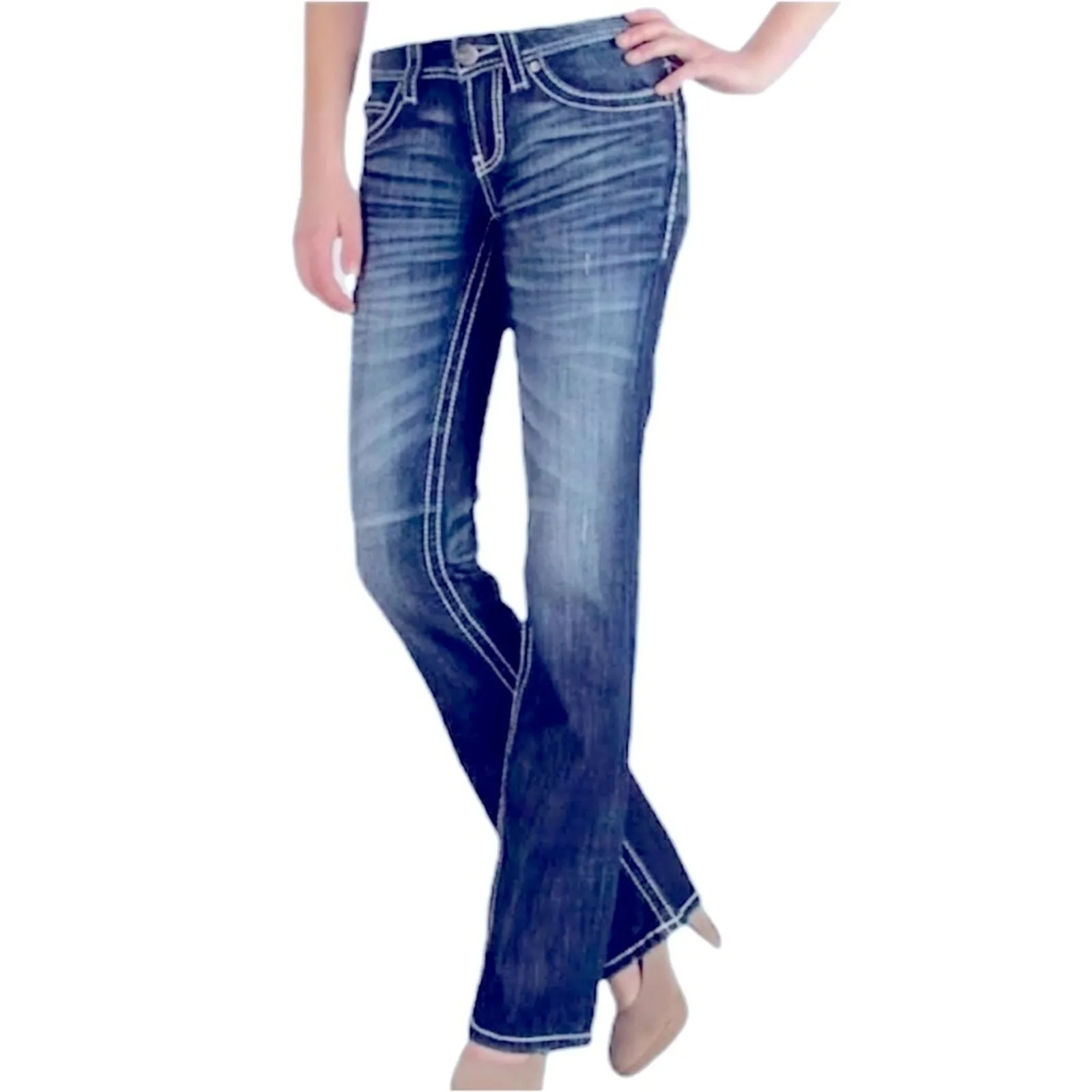 BKE Culture Bootcut Jeans 28x35.5 | Distressed Stretch with Embellishments - Image 11