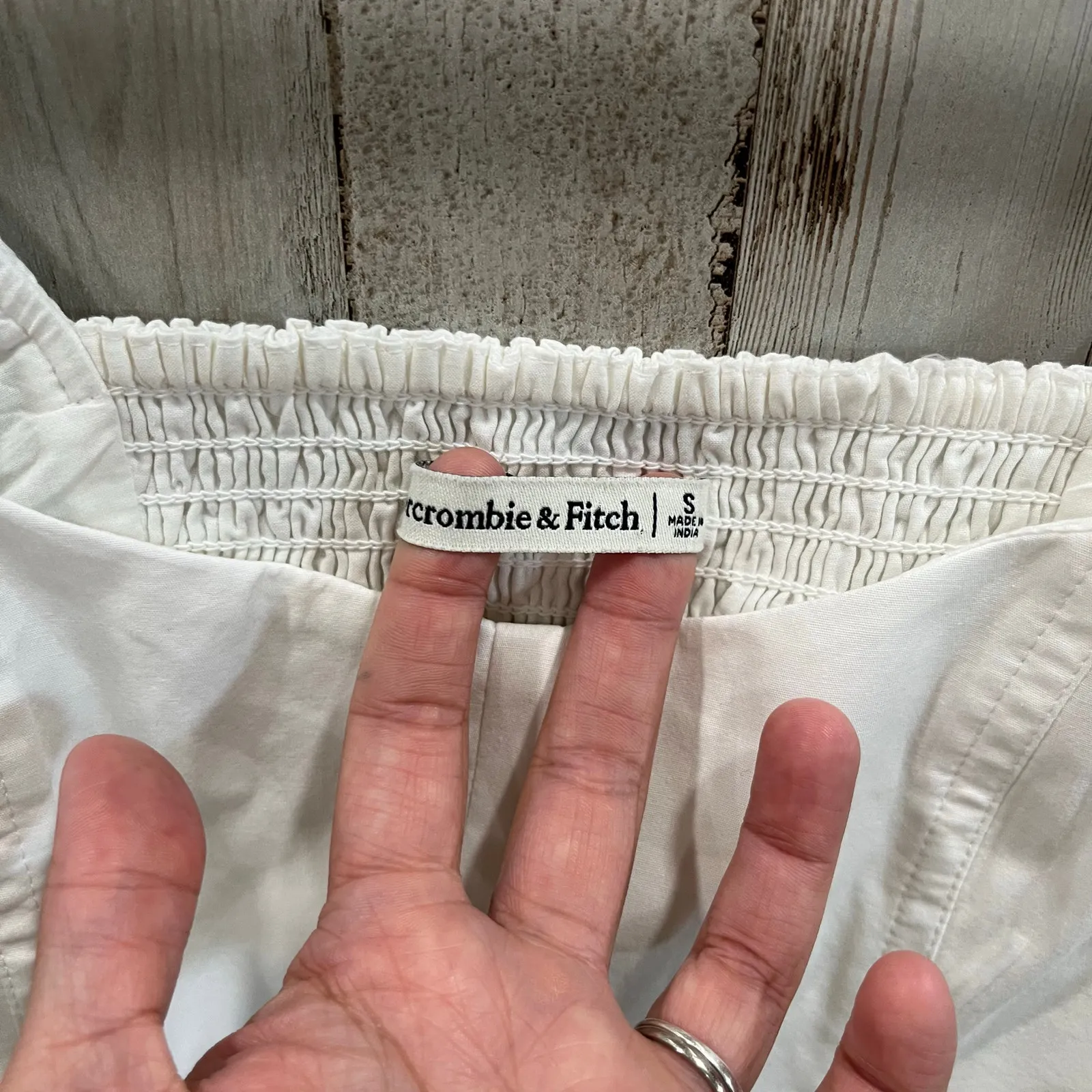 Abercrombie & Fitch White Puff Sleeve Square Neck Smocked Crop Top Womens Small - Image 2