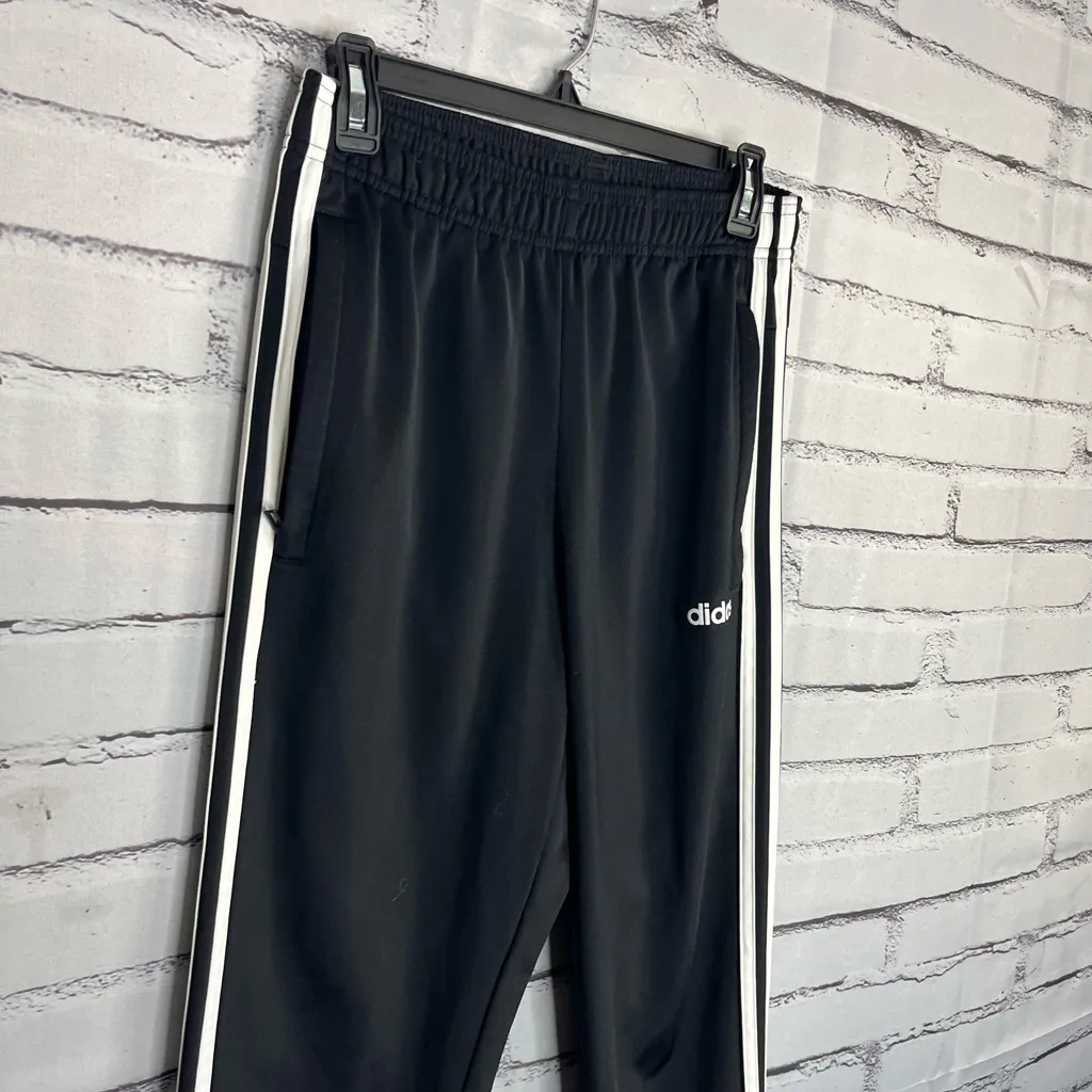 Adidas Black + White Sweatpants SZ S Signature Stripes Streetwear Classic Y2K - Image 3