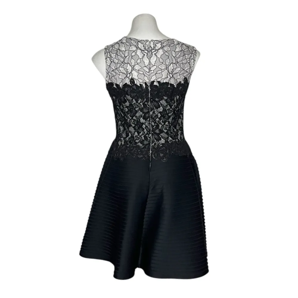 TADASHI SHOJI Dress Lace Overlay Bodice Solid Pintuck Skirt Fit & Flare Size 10 - Image 2