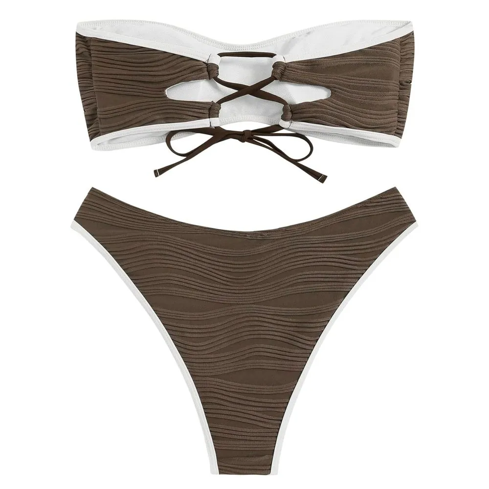 ZAFUL Women's Strapless Bikini Set Textured Color‎ Bandeau Bikini size L 
A-407 - Image 8