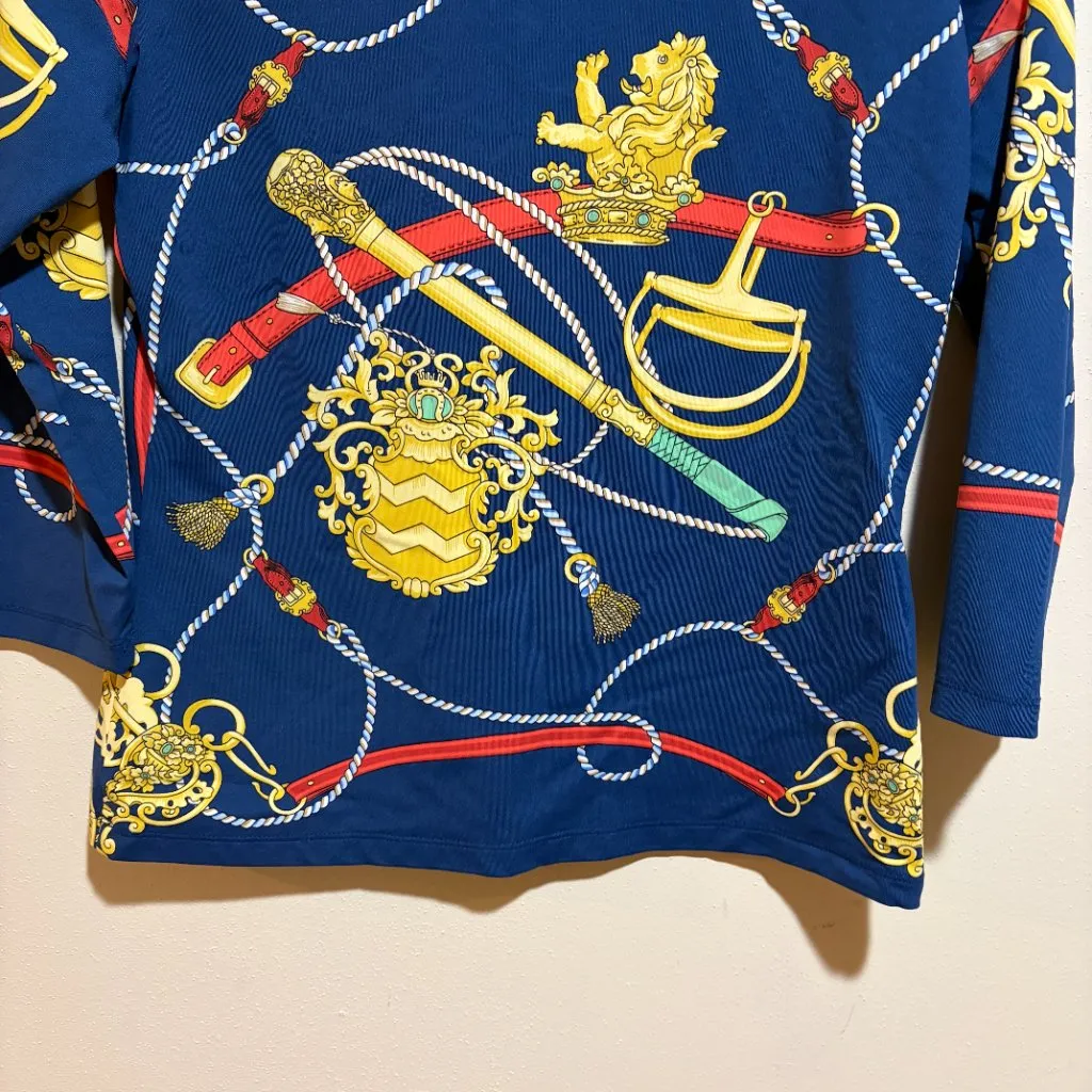 J McLaughlin Catalina Cloth Blue Equestrian Lion Rope Signature 3/4 Sleeve Tee Size M - Image 9