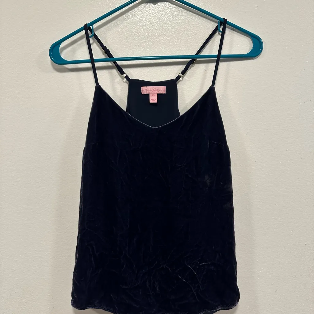 Lilly Pulitzer navy blue crushed Velvet dress tank top Camisole! Size XS - Image 4