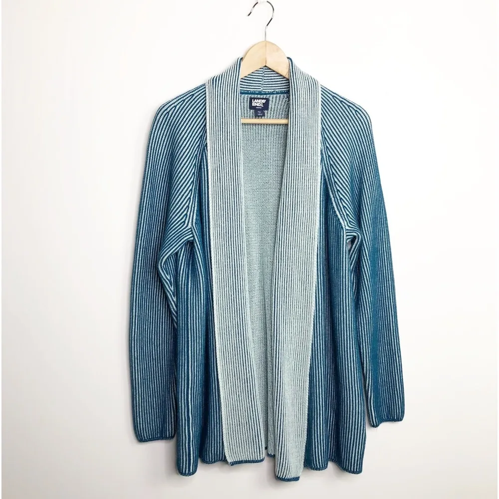 LANDS’ End drifter, open closure, teal green cardigan, duster - Image 9