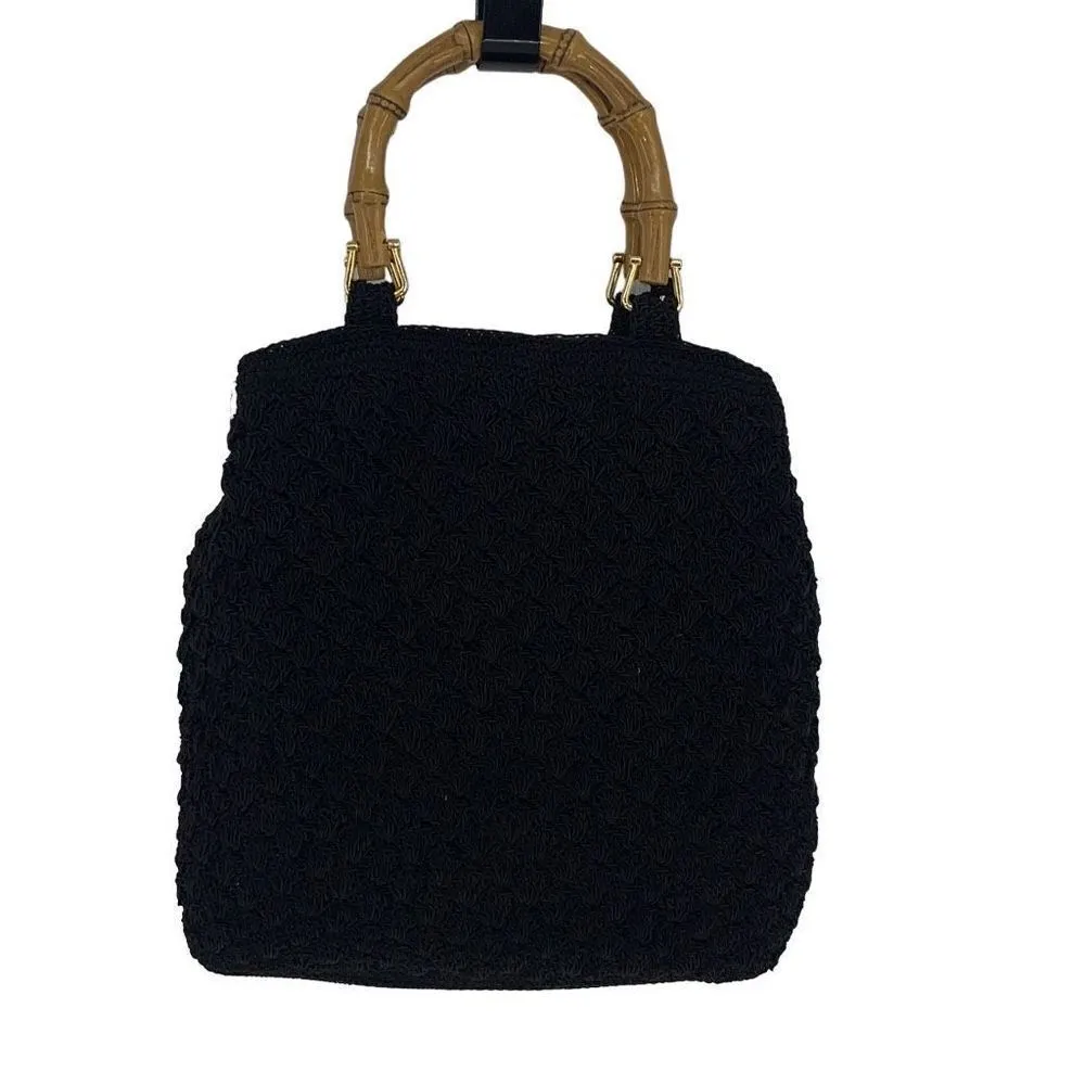 Liz Claiborne Vintage Crochet Bamboo
Handle Bag Y2K Purse‎ Handbag Black - Image 3