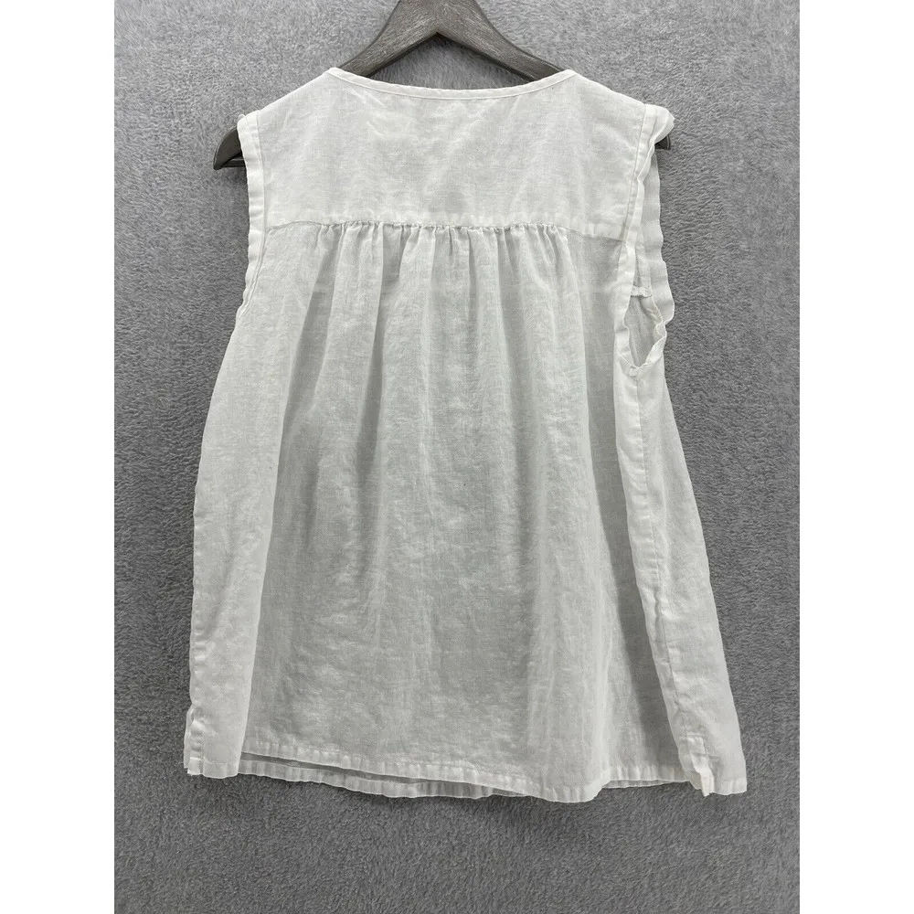 LOFT Ann Taylor Women's Blouse Sleeveless Embroidered Trim White Sz Large Linen - Image 2
