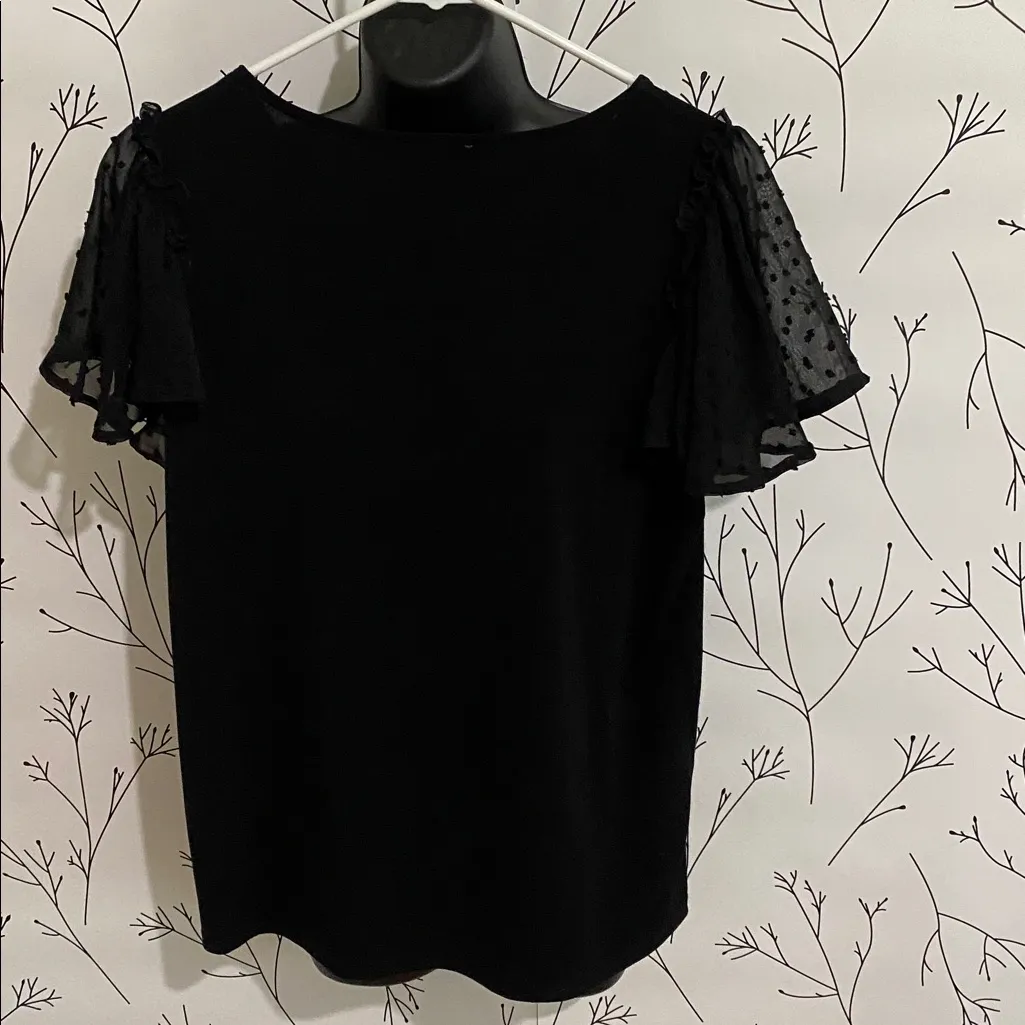 Adrianna Papell Black Blouse with Sheer Sleeves - Image 2