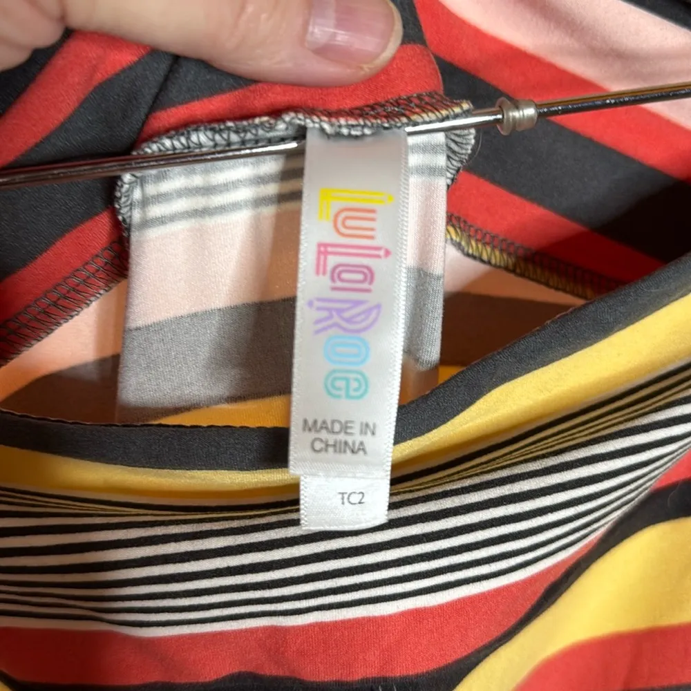 NEW Lularoe TC2 Plus Pink Red Yellow Black Gray Stripe Leggings Size 18+ - Image 3