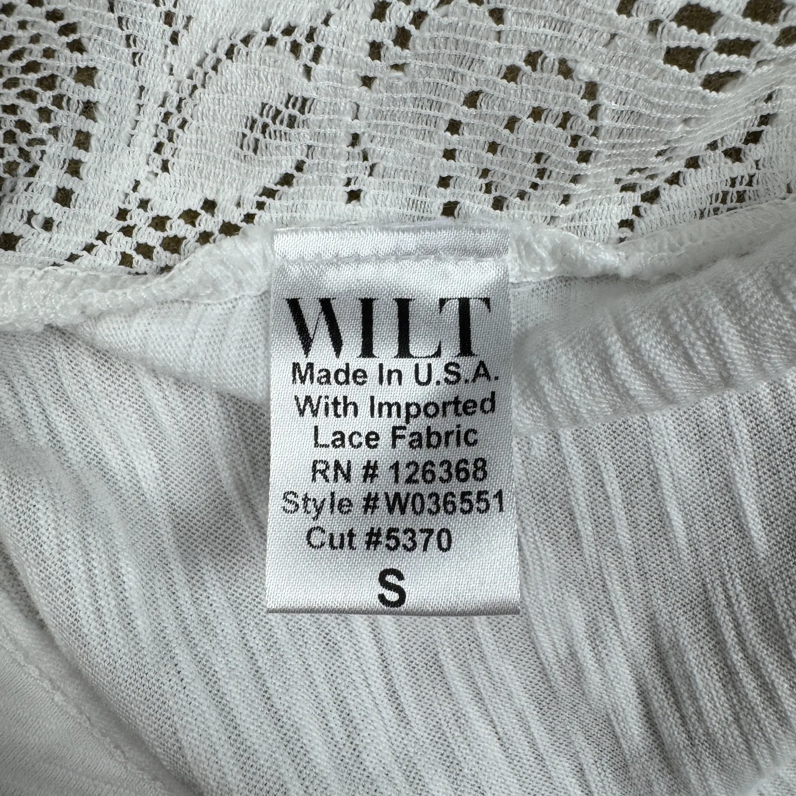 Wilt Women’s Small White Crew Crop Boxy Slub Tee Lace Back Top Made‎ in USA - Image 4