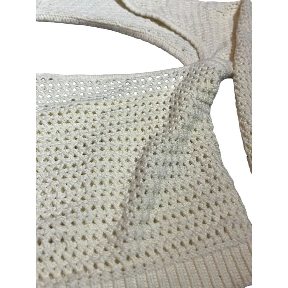 Size XL cropped knit bralette sweater long sleeve cream beige - Image 6