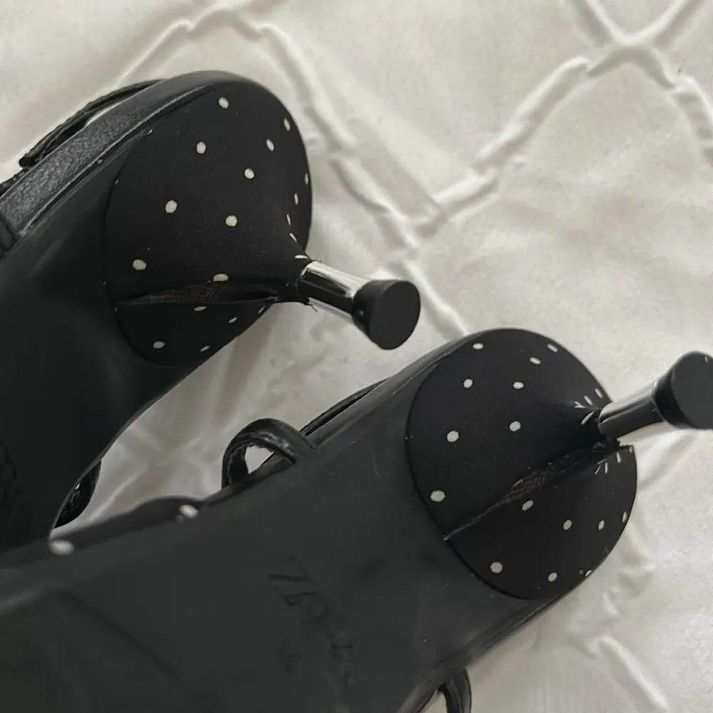 Zara Black & White Polka Dot Kitten Heel Sling back Shoes(Size 39) - Image 8