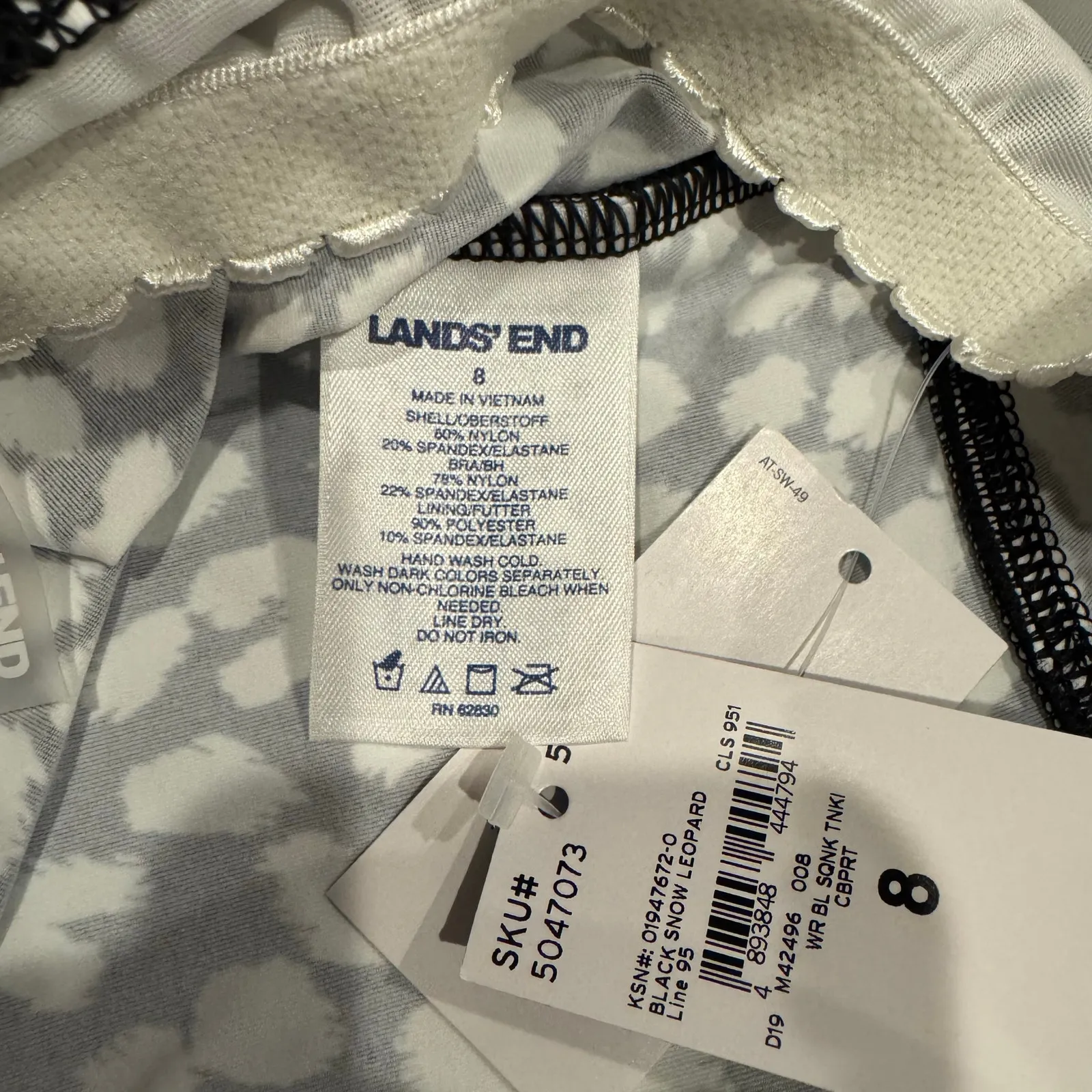 Lands End Womens Black Snow Leopard Print Underwire Tankini Swim Suit Top Size 8 - Image 8