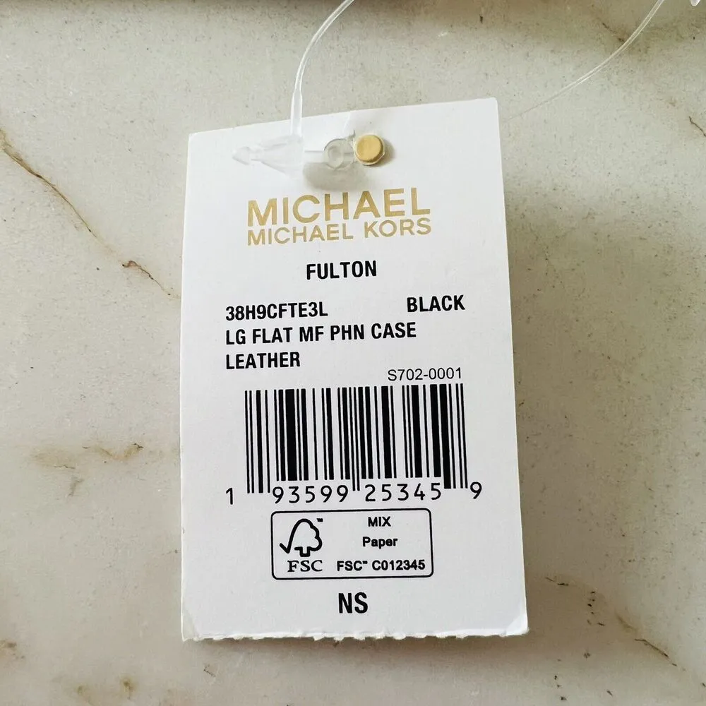 MICHAEL KORS Fulton Black Flat Multi Function Phone Case Zip Wallet Wristlet - Image 7