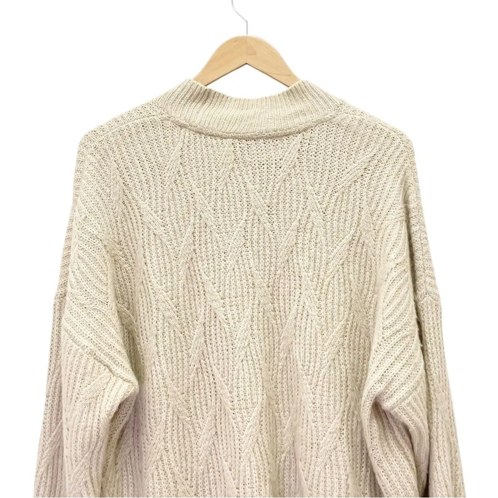 Fat Face Heidi Jumper Oatmeal Mockneck Cable Knit Patch Pocket Sweater Size 12 Tan - Image 9
