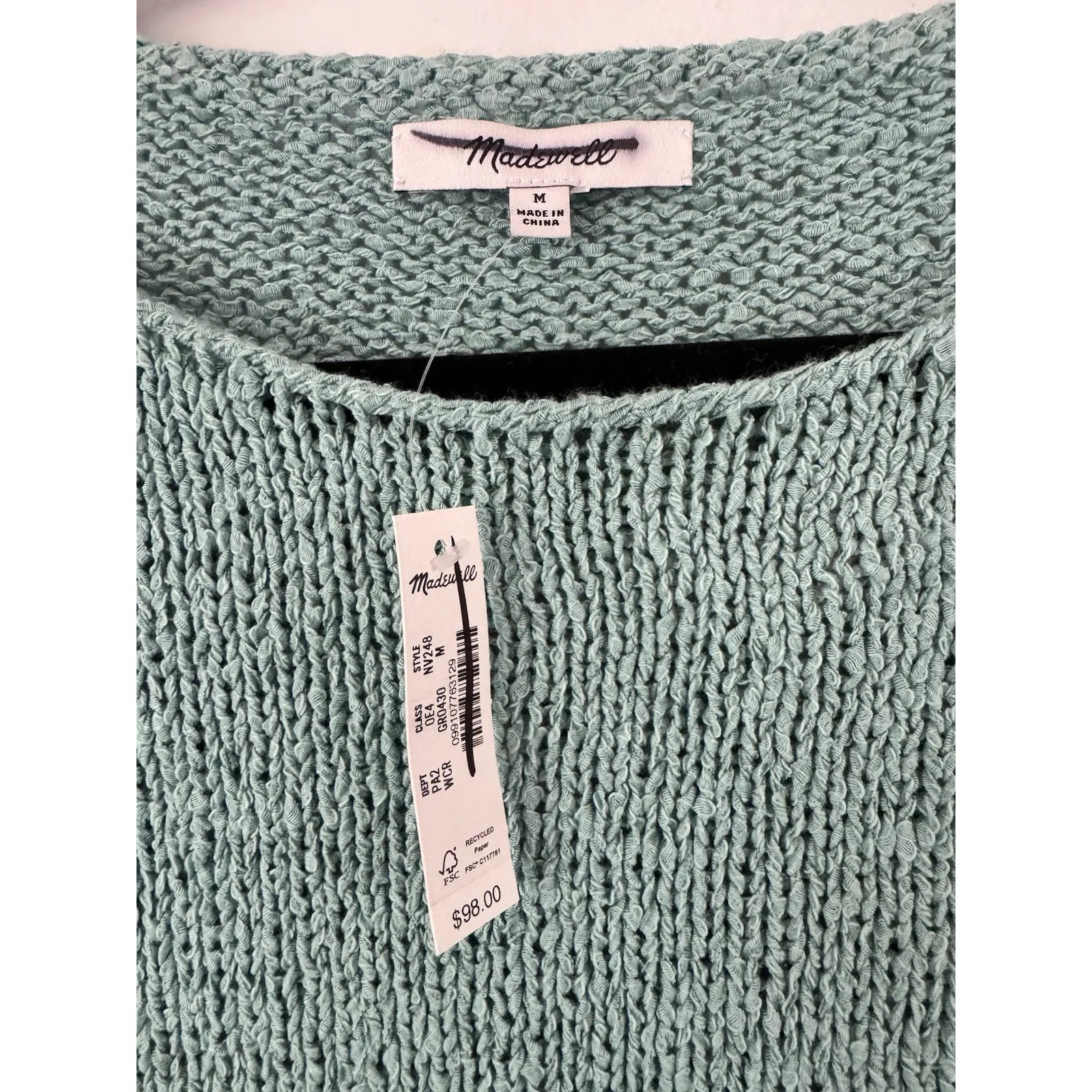 NWT Madewell Boatneck Pullover Loose Knit Sweater Oversized Green Size Medium - Image 8
