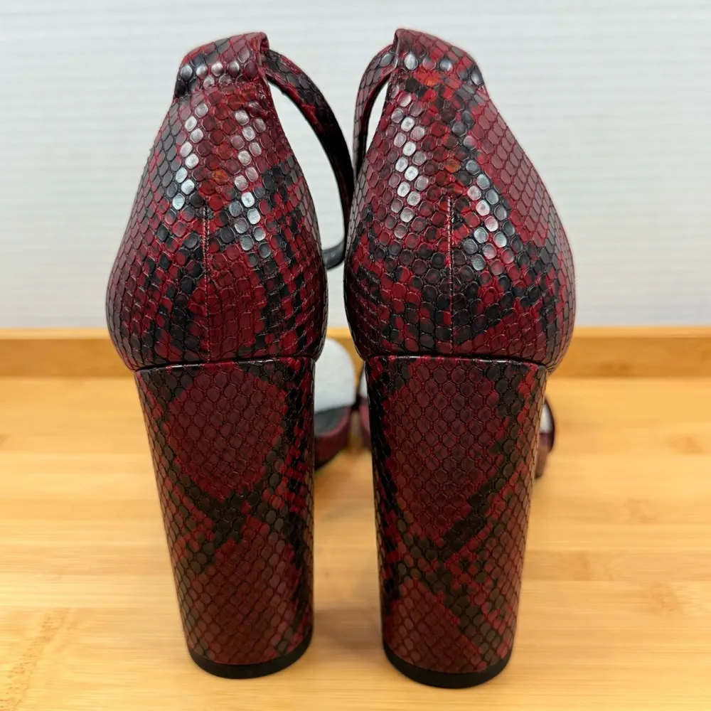 Heels Sandals Red Black Size 10 Block Heel Buckle Animal Print Luxe Glam Girl - Image 5