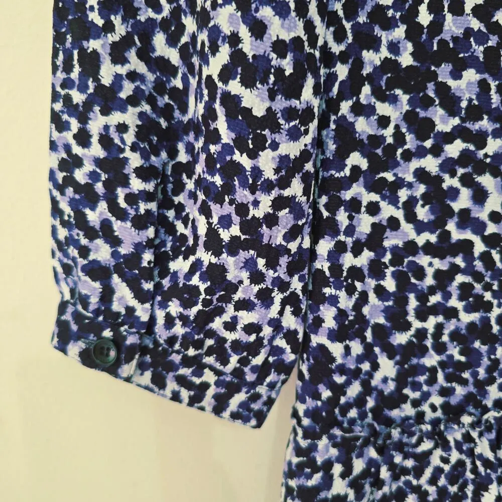 Burberry Brit Mini Dress Silk Ruffle Animal Print Blue Women's Size 6 - Image 8