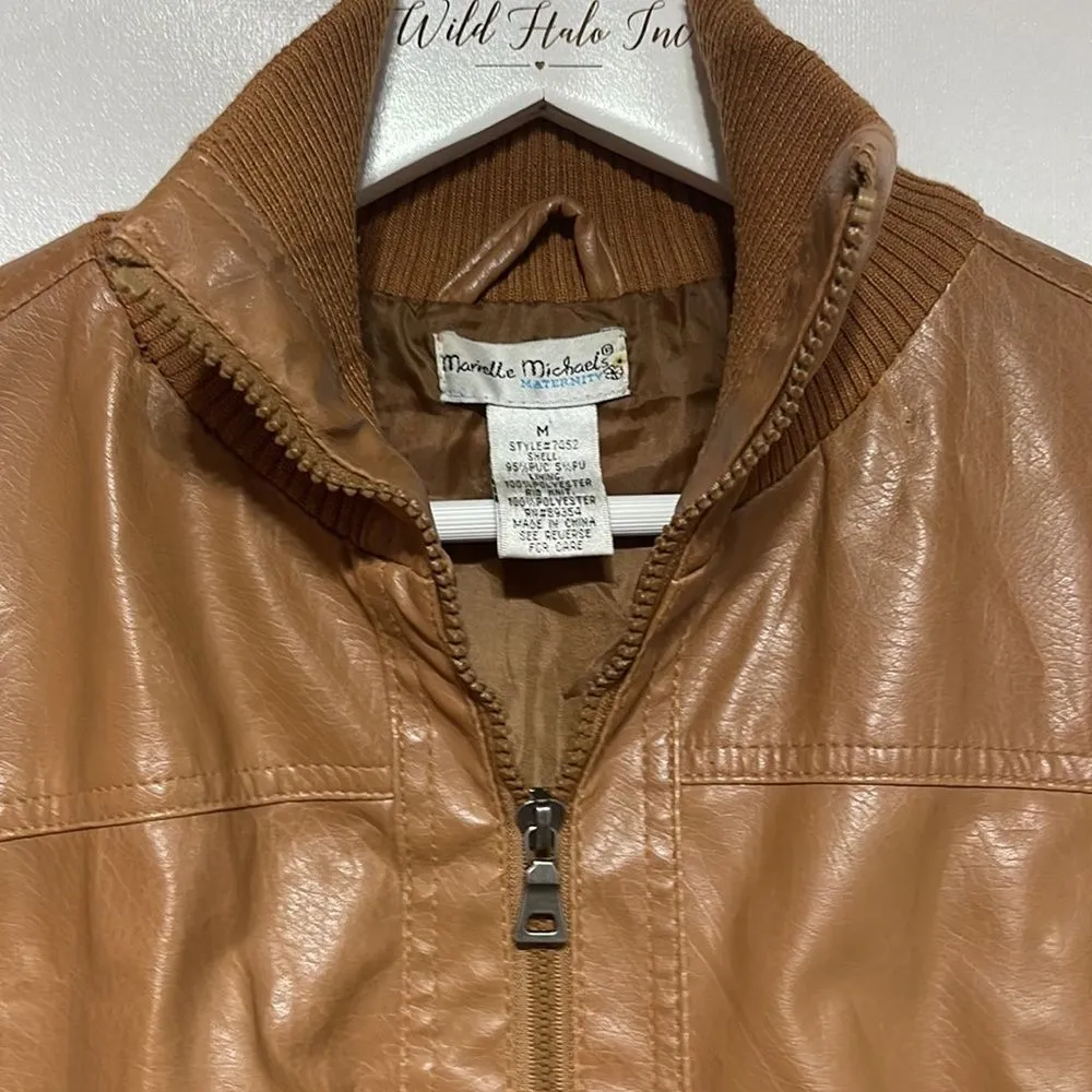 Maternity Faux Leather Vintage Full Zip Jacket Medium Tan Size undefined - Image 11