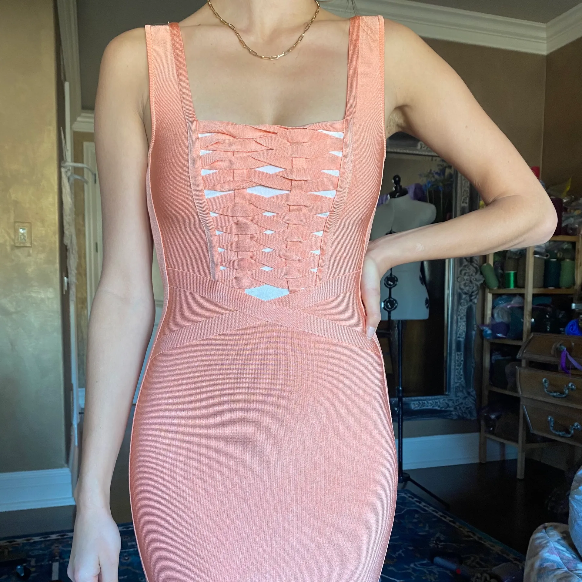 Coral Mini Dress Sexy Corset Pink Size XS - Image 3