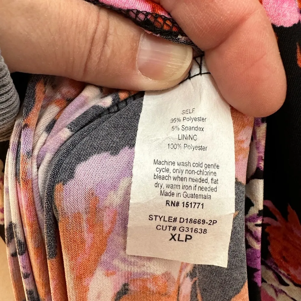 Floral maxi dress, stretchy, no wrinkle, sleeveless, Sz XLP Black - Image 4