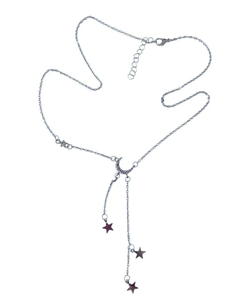 Moon and Stars necklace with rhinestones silver alloy pretty boho gift valentine - Image 5
