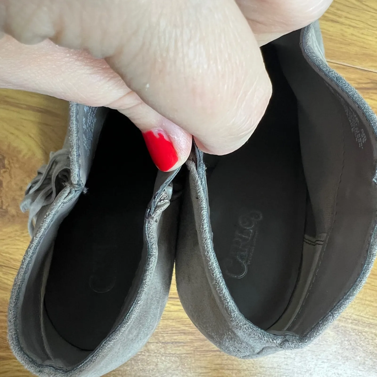 Carlos Santana Suede Western Fringe Ankle Boots Size 8 Boho Bootie Beige Tan - Image 4