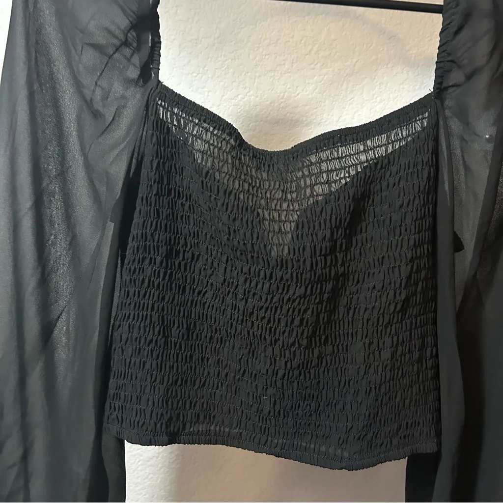 Ever B Corset Smocked Blouse Black LARGE - Image 7