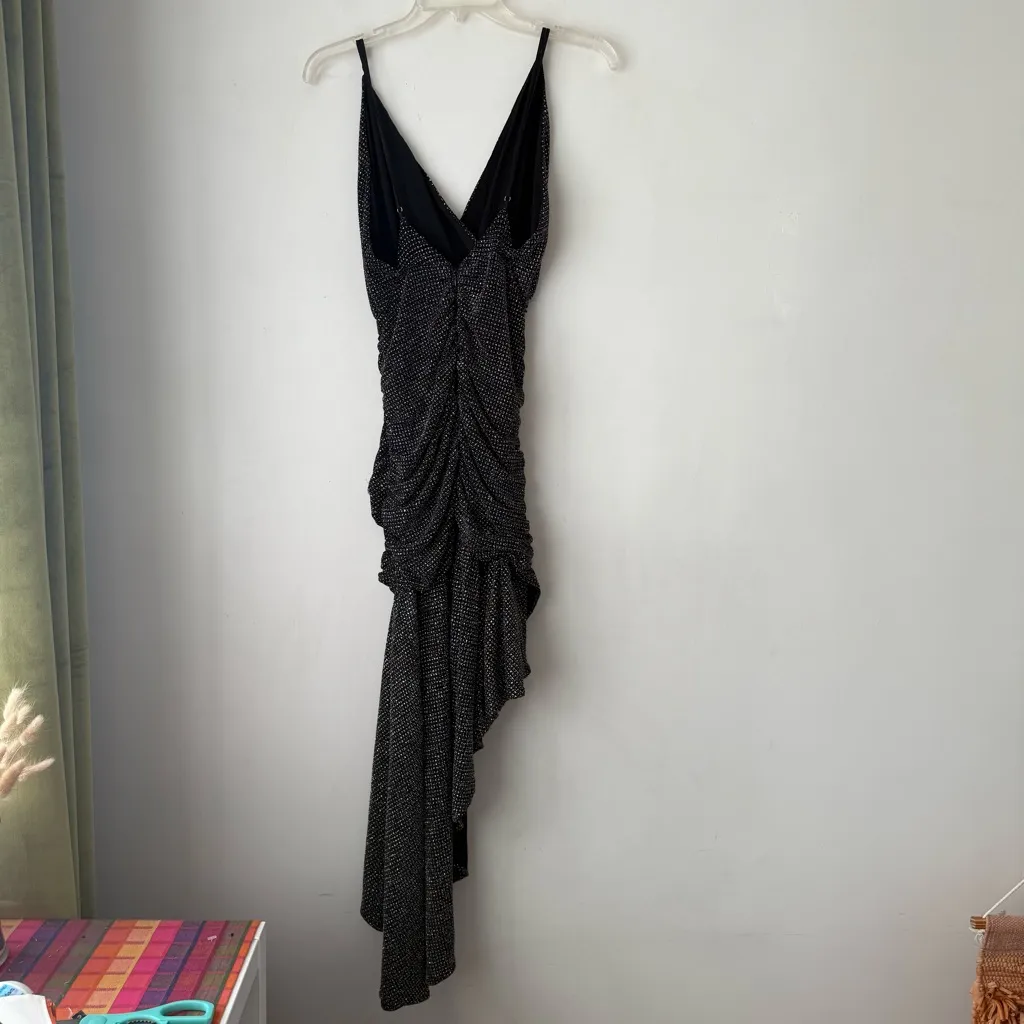 For Love & Lemons Margaux Black & Silver Glitter Maxi Dress S - Image 11