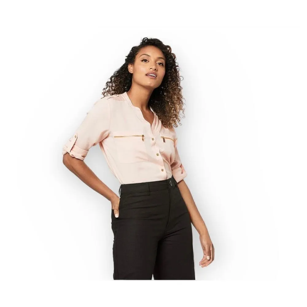 Womens Calvin Klein Modern Essential Blush Button Front Blouse - Sz M - Image 2