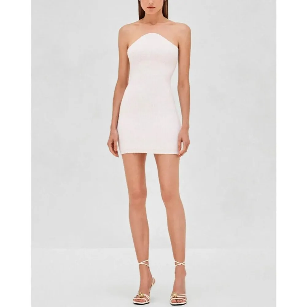 Alexis Giasa Dress in White Medium New Womens Knit Strapless Cocktail - Image 10