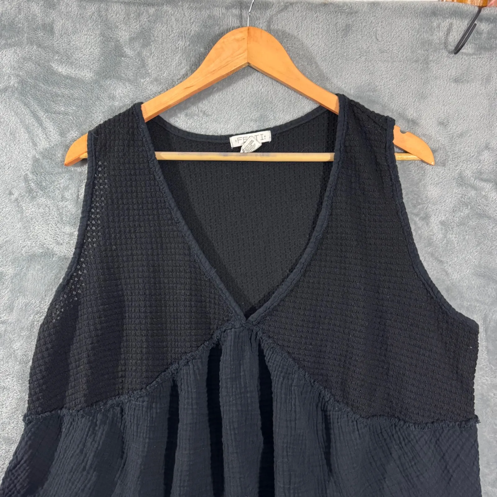 Torrid FESTI Black Waffle Knit Gauze Ruffle Tiered V Neck Tank Top - Image 3