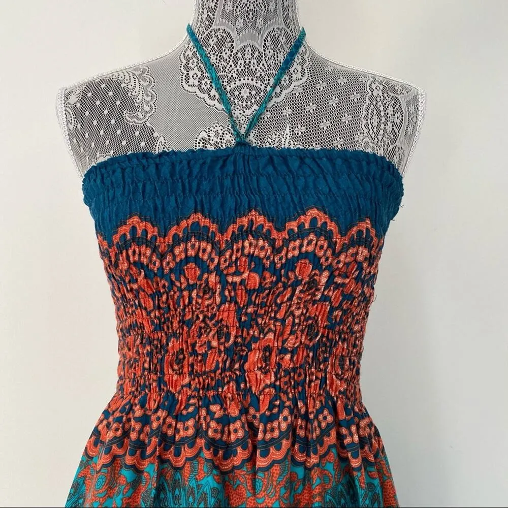 Womens Bali Smocked Lightweight Halter Midi Resort Vacation Casual Dress OS - Image 3