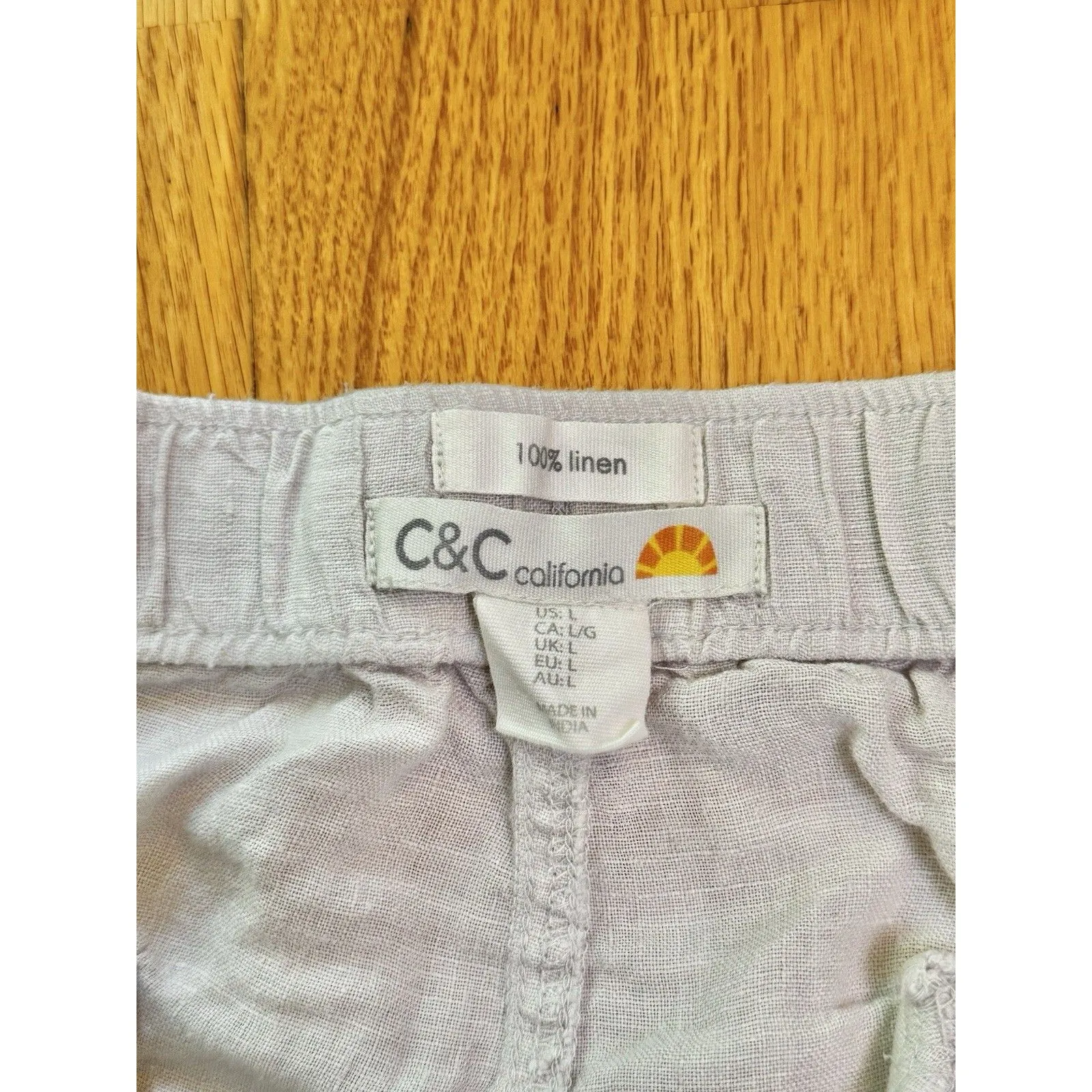 C&C California Women's Off White Light Cream Pull-On Linen Belted Shorts Size L - Image 3