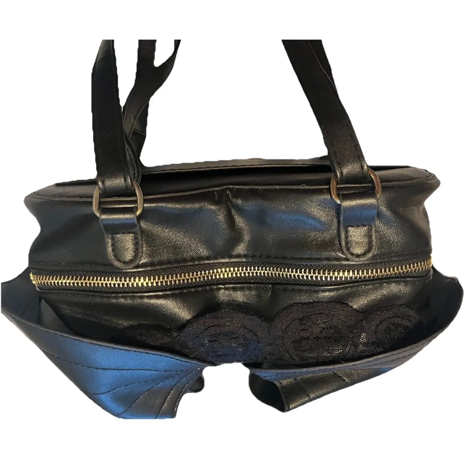 AZA Gothic Heart Bat Wing Backpack Black Lace Trim Faux Leather Mini Bag Purse - Image 9