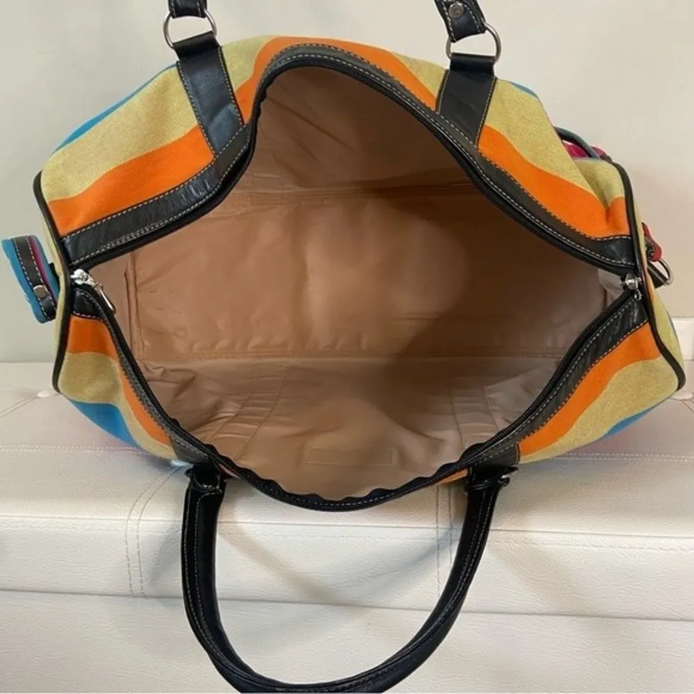Pineda Covalin Mexico Aztec Multicolor Stripes Canvas Duffle Weekender Bag - Image 11